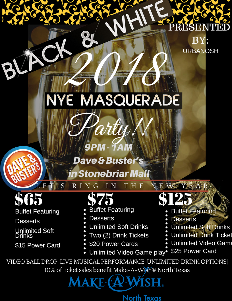 New Year's Eve Masquerade Party at Dave and Buster's in Stonebriar Mall ...